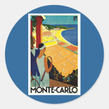 Vintages Tennis, Sport, Reise-Plakat, Monte Carlo Runder Aufkleber