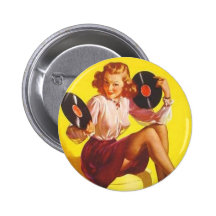 Vintages Vinylmädchen Anstecknadelbutton