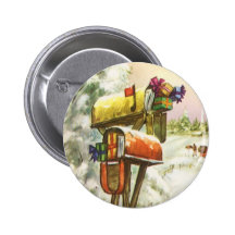 Vintages Weihnachten, Briefkasten-Winter-Landschaf Anstecknadelbutton