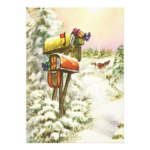 Vintages Weihnachten, Briefkasten-Winter-Landschaf Personalisierte Ankündigungskarten