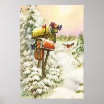 Vintages Weihnachten, Briefkasten-Winter-Landschaf Poster