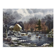 Vintages Weihnachten; Früher Winter-Eis-Skater-Tei Postkarten