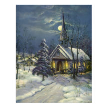Vintages Weihnachten, Kirche im Mondschein-Schnee- Personalisierte Ankündigungskarten