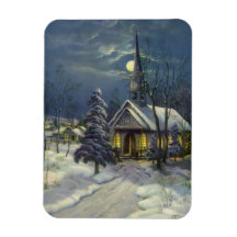 Vintages Weihnachten, Kirche im Mondschein-Schnee- Magnet