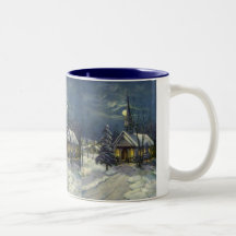 Vintages Weihnachten, Kirche im Mondschein-Schnee- Tee Tasse