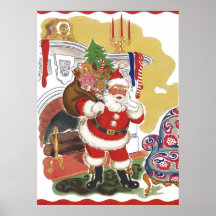 Vintages Weihnachten lustiger Weihnachtsmann mit S Plakatdrucke