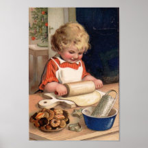 Vintages Weihnachten - Mädchen-Backen-Plätzchen Posterdruck