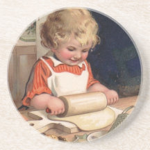 Vintages Weihnachten - Mädchen-Backen-Plätzchen Getränkeuntersetzer