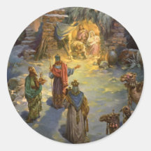 Vintages Weihnachten, Nativity, Besuchsweise-Kripp Runder Aufkleber
