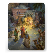 Vintages Weihnachten, Nativity, Besuchsweise-Kripp Personalisierte Einladungskarte