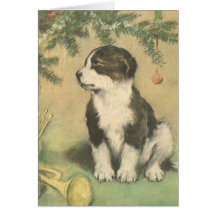 Vintages Weihnachten, niedlicher Welpe unter Weihn Grußkarte