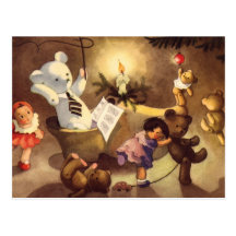 Vintages Weihnachten spielt Tanzen, Teddy-Bärn-Pup Postkarten