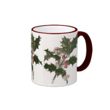 Vintages Weihnachten, Stechpalmen-Niederlassung mi Kaffeetassen