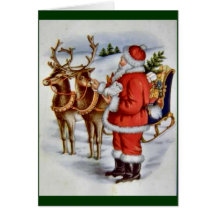 Vintages Weihnachtssanktsleigh-Ren Karte