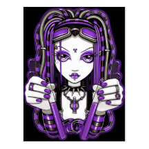 "Vivian" lila Cyber Goth feenhafte Kunst-Postkarte