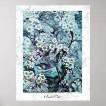 VOGEL-NEST, weißes Blau Posterdruck