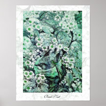 VOGEL-NEST, weißes Grün Plakat