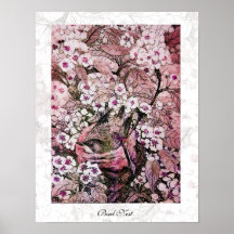 VOGEL-NEST, weißes rotes Rosa Posterdruck
