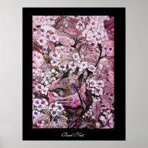 VOGEL-NEST, weißes rotes rosa violettes Schwarzes Plakat