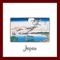 Vollmond und Vögel über Takanawa, Japan poster