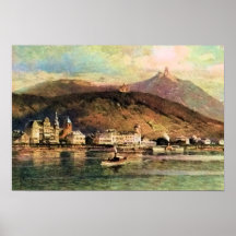Von Astudin, Koenigswinter morgens Rhein Plakatdruck