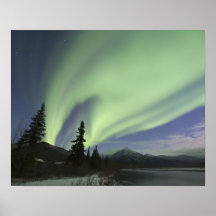 Vorhänge grüner Aurora borealis im Himmel 2 Poster