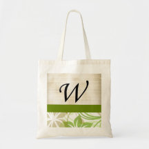 W-Monogramm-Pergament und grünes und beige Blumen Leinentaschen