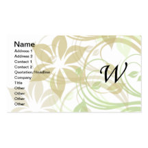 W-Monogramm-Pergament und grünes und beige Blumen Visitenkartenvorlage