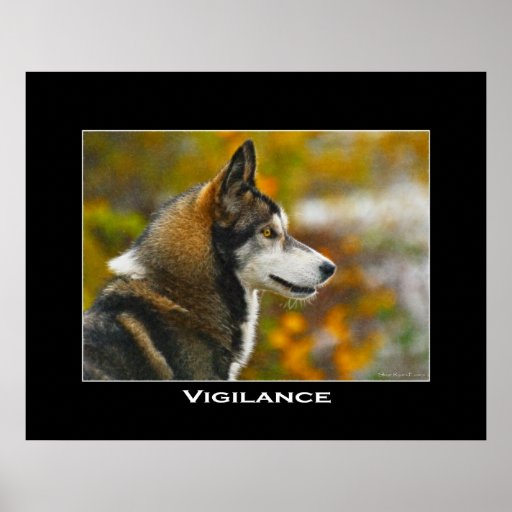 WACHSAMKEIT grauer Wolf-Kunst-Plakat