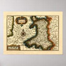 Wales - historische Karte des 17. Jahrhundertsvon  Plakat