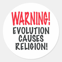 WARNING! EVOLUTION VERURSACHT RELIGION, Rot, Gesch Runder Sticker