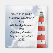 Wedding Save the Date Strand bewölkt Leuchtturm Kühlschrankmagnete
