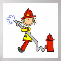 Weiblicher Feuerwehrmann mit Schlauch-T-Shirts und Plakate
