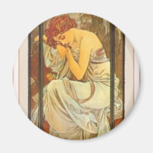 Weibliches langes Kleid Mucha Kunst-Dekoplakat-Dam Kühlschrankmagnet
