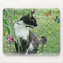 "Weichling-" schwarze u. weiße Katze Mauspad