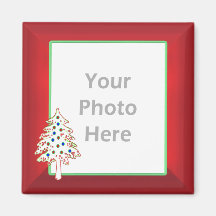 Weihnachtsbaum auf Rot (Fotorahmen) Kühlschrankmagnet