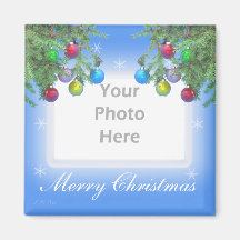 Weihnachtsbaum-Glanz auf Blau (Fotorahmen) Kühlschrankmagnete