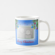 Weihnachtsbaum-Glanz auf blauem Rahmen 2-Foto Teetasse