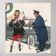 Weihnachtseinkaufen; Polizist, der das Meter einzi Plakat