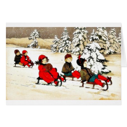 Weihnachtsgruß mit dem slading Kinderschnee Karten | Zazzle