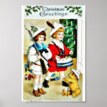 Weihnachtsgruß mit zwei Kindern, man spielt Tromme Plakat