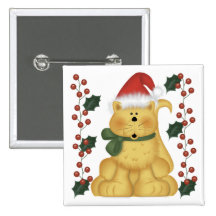 Weihnachtskatze und Stechpalmen-Weihnachtsknopf Anstecknadelbutton