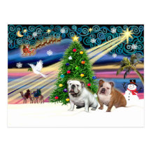 Weihnachtsmagie - 2 englische Bulldoggen Postkarte