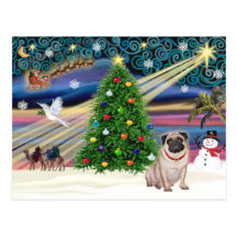 Weihnachtsmagischer Mops (Kitz) Postkarte
