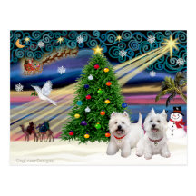 Weihnachtsmagisches Westhochland Terrier (zwei) Postkarte