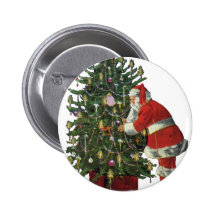 Weihnachtsmann, der Kerzen auf dem Weihnachtsbaum  Buttons