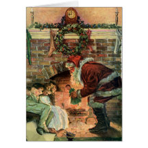 Weihnachtsmann und schlafende Kinder durch den Kam Grußkarten