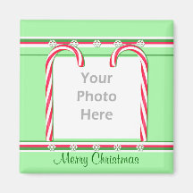 Weihnachtszuckerstangen auf Grün (Fotorahmen) Kühlschrankmagnete