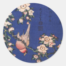 Weinende Kirsche und Bullfinch, Hokusai Runder Aufkleber