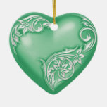 Weiß des Herz-Rolle-aquamarines Grün-w Weihnachtsbaum Ornament